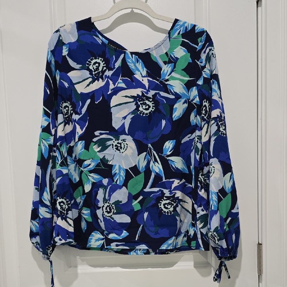 Simply Styled Blue 3/4 Sleeve Tie Front Blouse